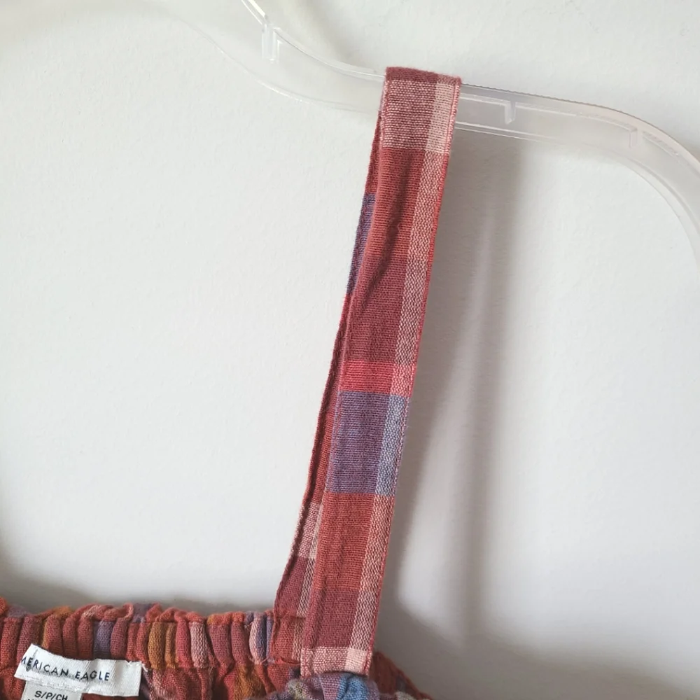 American Eagle Outfitters Orange Plaid Crop Top Size Small - Picture 4 of 7
